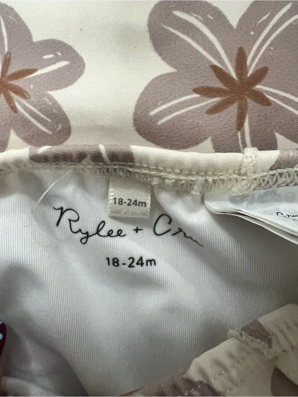 Rylee + Cru Toddler Floral Rash Guard Swim Set - Cream with Brown Flowers